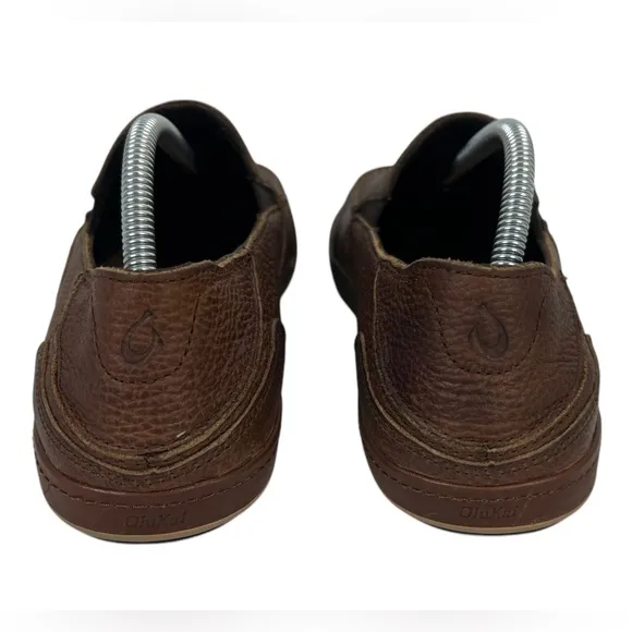 OLUKAI Puhalu Leather Shoes US 9.5 Loafers Slipper EUR 42 Brown Mens Casual