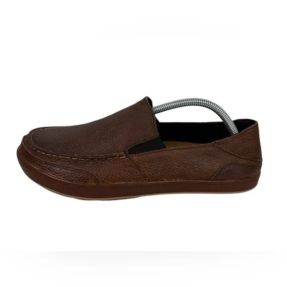 OLUKAI Puhalu Leather Shoes US 9.5 Loafers Slipper EUR 42 Brown Mens Casual