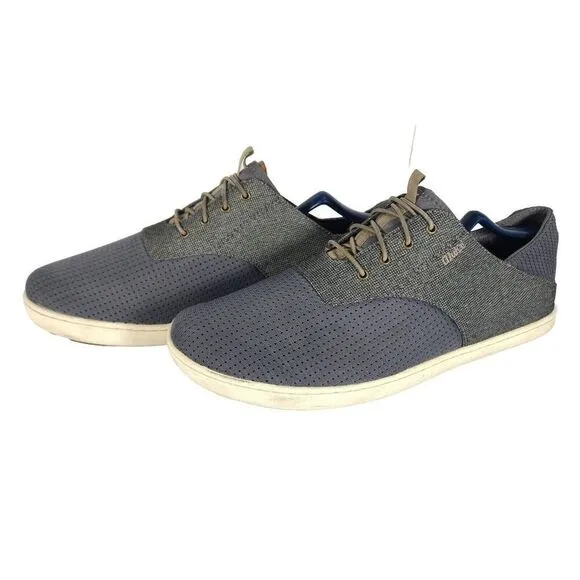 OluKai Men's Nohea Moku US 10 Gray Lace Up Flats Loafer Sneakers Shoes