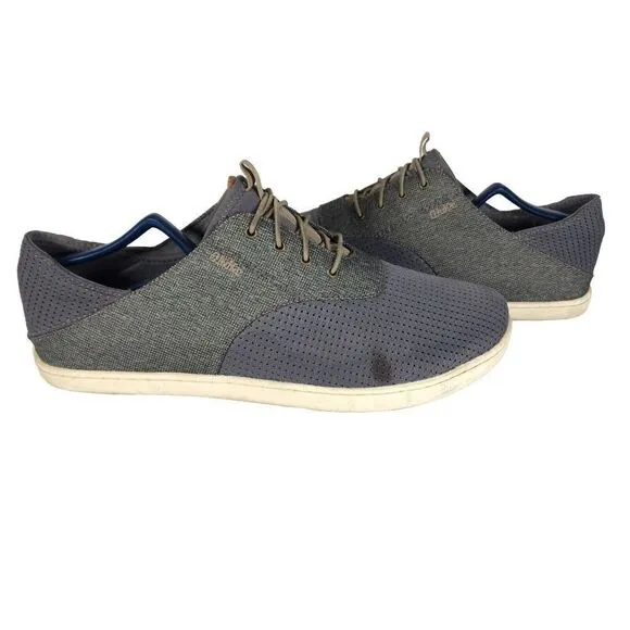 OluKai Men's Nohea Moku US 10 Gray Lace Up Flats Loafer Sneakers Shoes