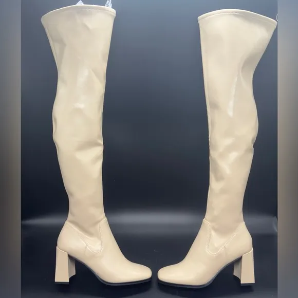 Open Edit Briar Over the Knee Boot Cream Vanilla
