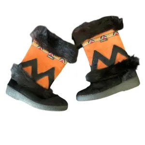 Oscar Sport Size 41 Orange &amp; Black Suede Fur Lined Winter Western Aztec Boots