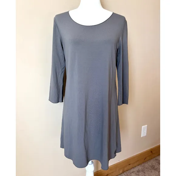 Oska Womens Size 4/6 Gray Scoop Neck Relaxed Lagenlook Tunic Dress Minimalist