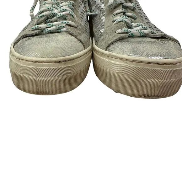 P448 Sneakers Women's Size 42 US 11 Silver Laser Cutout Detail Lace Up