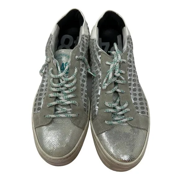 P448 Sneakers Women's Size 42 US 11 Silver Laser Cutout Detail Lace Up