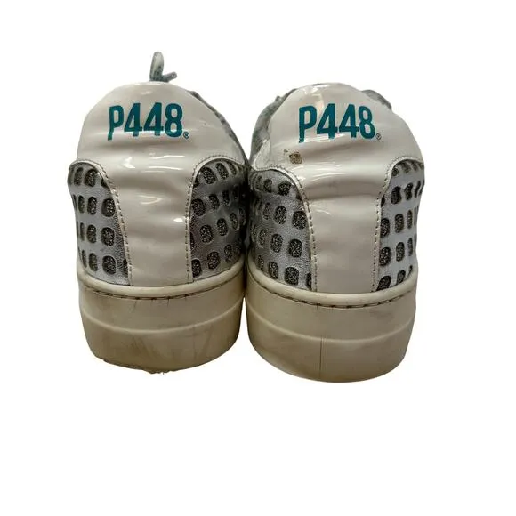 P448 Sneakers Women's Size 42 US 11 Silver Laser Cutout Detail Lace Up