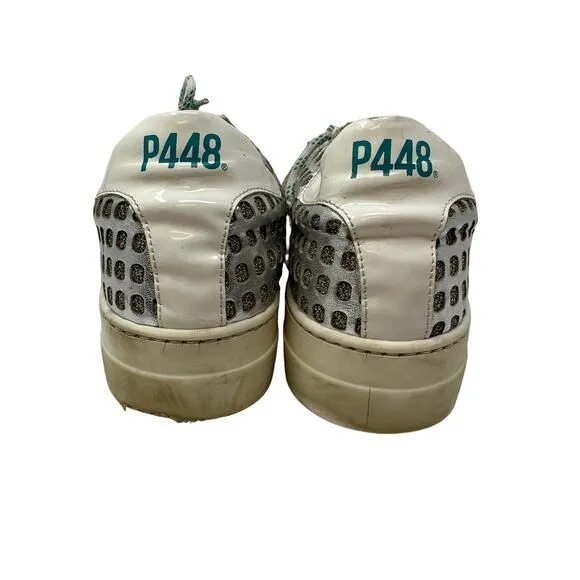 P448 Sneakers Women's Size 42 US 11 Silver Laser Cutout Detail Lace Up