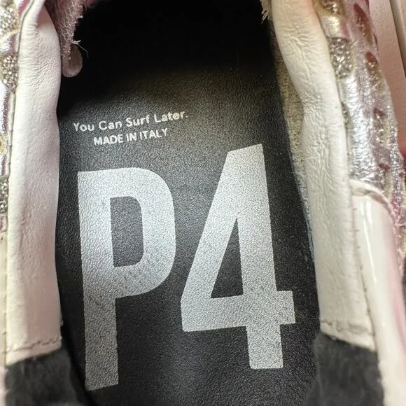 P448 Sneakers Women's Size 42 US 11 Silver Laser Cutout Detail Lace Up