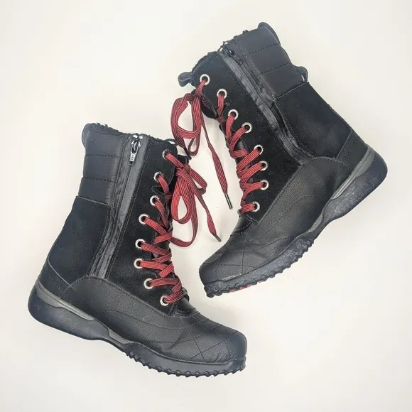 PAJAR Kimberly winter boot leather suede wool black lace up side zip size 5-5.5
