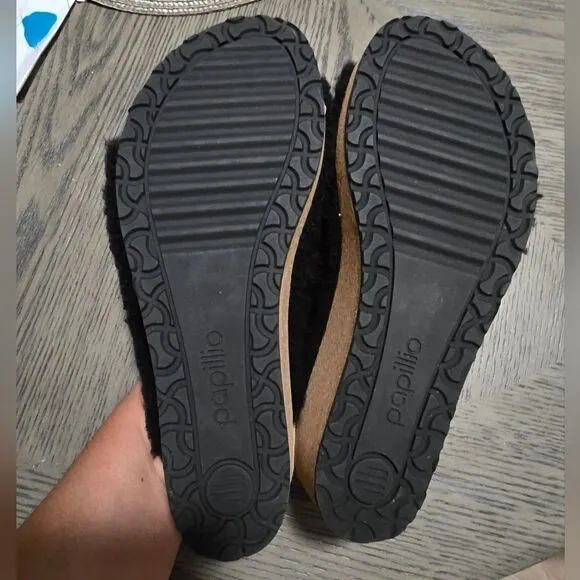Papilio Birkenstock Namica Teddy Shearling Slip on Sandals In Black Size 9