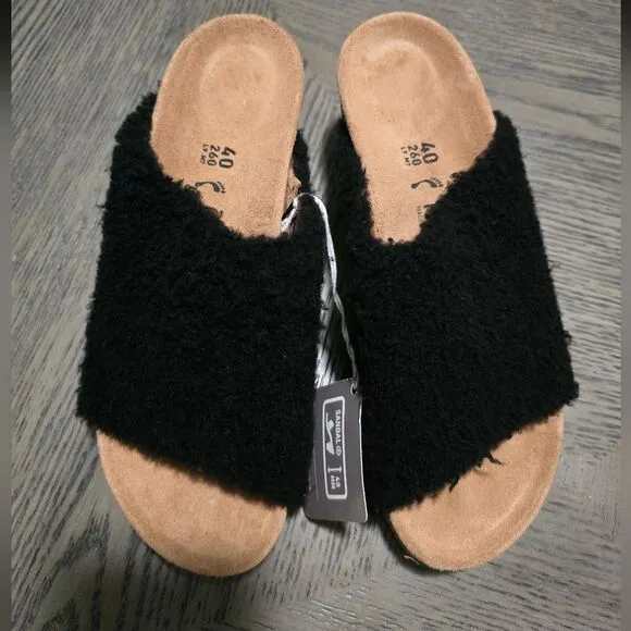 Papilio Birkenstock Namica Teddy Shearling Slip on Sandals In Black Size 9