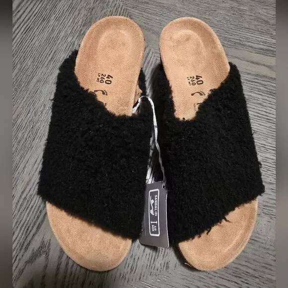 Papilio Birkenstock Namica Teddy Shearling Slip on Sandals In Black Size 9