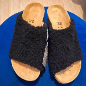 Papilio Birkenstock Namica Teddy Shearling Slip on Sandals In Black Size 9