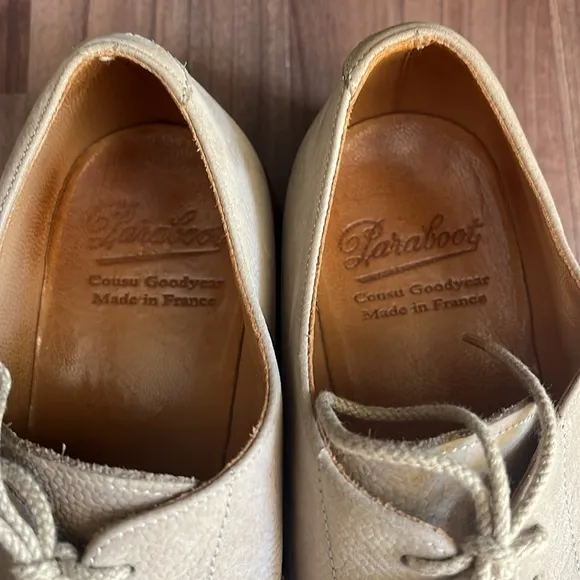 Paraboot Galaxy France Men's Cream Leather Dress Shoes Made in France Sz 11 EUC