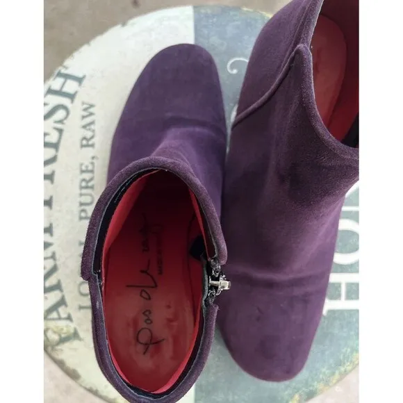 Pas De Rouge Suede Ankle Boots Size US 6 EU 36 Burgundy Purple