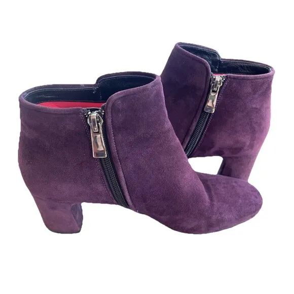 Pas De Rouge Suede Ankle Boots Size US 6 EU 36 Burgundy Purple