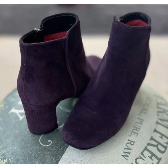 Pas De Rouge Suede Ankle Boots Size US 6 EU 36 Burgundy Purple