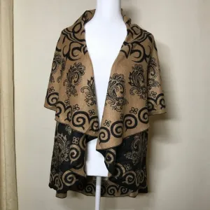 Pashmina Cashmere Moroccan Design Print Wrap Open Front Poncho Style Vest
