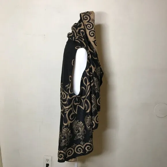 Pashmina Cashmere Moroccan Design Print Wrap Open Front Poncho Style Vest