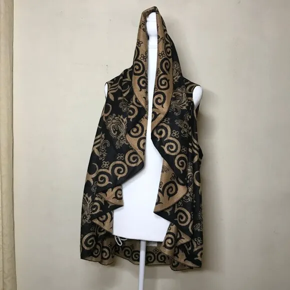 Pashmina Cashmere Moroccan Design Print Wrap Open Front Poncho Style Vest