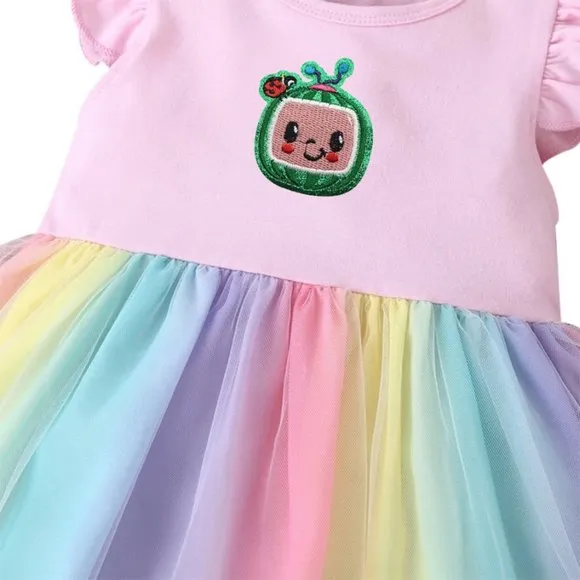 Pastel Cocomelon Rainbow Pink Dress Clothes Outfit First Birthday Clothes Shoes