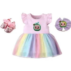 Pastel Cocomelon Rainbow Pink Dress Clothes Outfit First Birthday Clothes Shoes