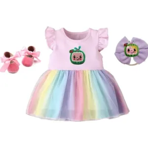 Pastel Cocomelon Rainbow Pink Dress Clothes Outfit First Birthday Clothes