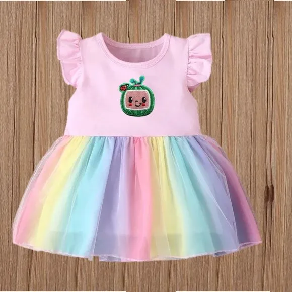 Pastel Cocomelon Rainbow Pink Dress Clothes Outfit First Birthday Clothes