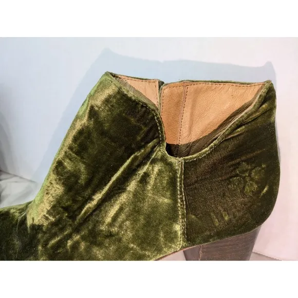 Patricia Nash Anthropologie Velvet Ankle Boots Womens 8.5 Olive Green Block Heel