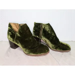 Patricia Nash Anthropologie Velvet Ankle Boots Womens 8.5 Olive Green Block Heel