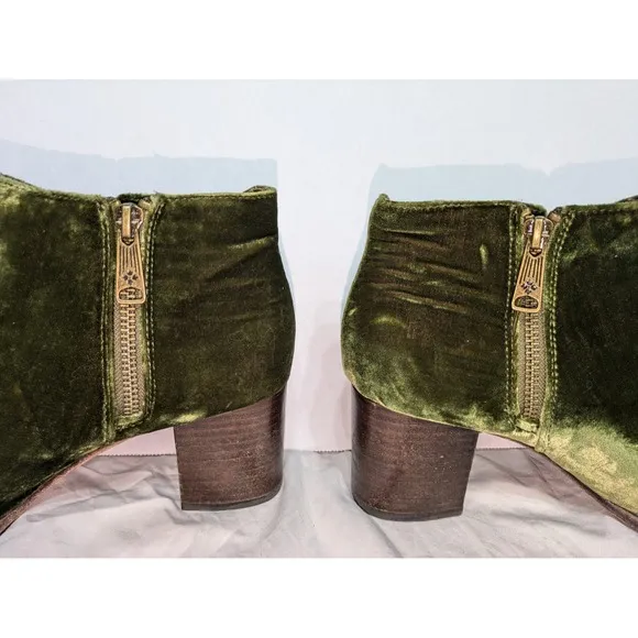 Patricia Nash Anthropologie Velvet Ankle Boots Womens 8.5 Olive Green Block Heel