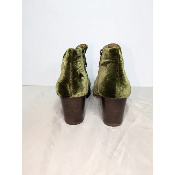 Patricia Nash Anthropologie Velvet Ankle Boots Womens 8.5 Olive Green Block Heel
