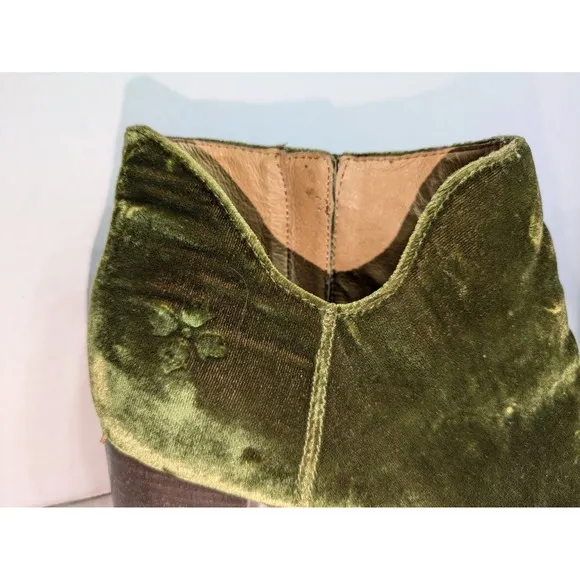 Patricia Nash Anthropologie Velvet Ankle Boots Womens 8.5 Olive Green Block Heel