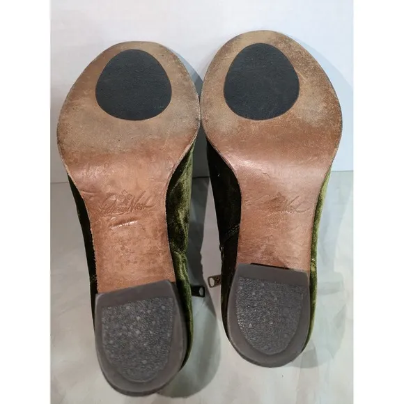 Patricia Nash Anthropologie Velvet Ankle Boots Womens 8.5 Olive Green Block Heel