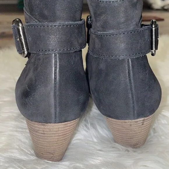 Paul Green Black Nubuck Leather Slouched Ankle Boots with Buckle