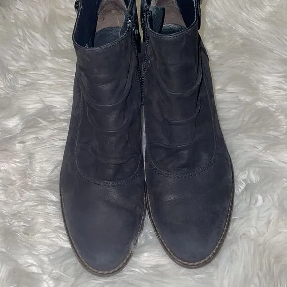 Paul Green Black Nubuck Leather Slouched Ankle Boots with Buckle