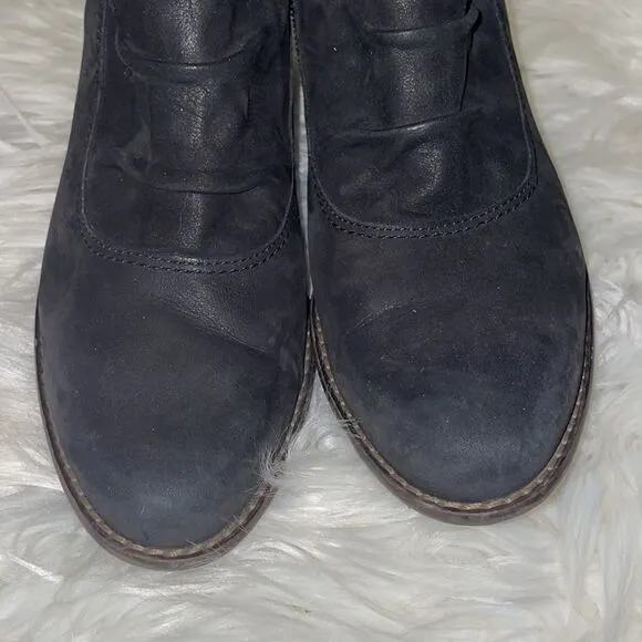 Paul Green Black Nubuck Leather Slouched Ankle Boots with Buckle