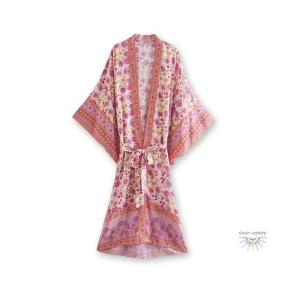Pink Bloom Floral Blossom Cotton Kimono Robe