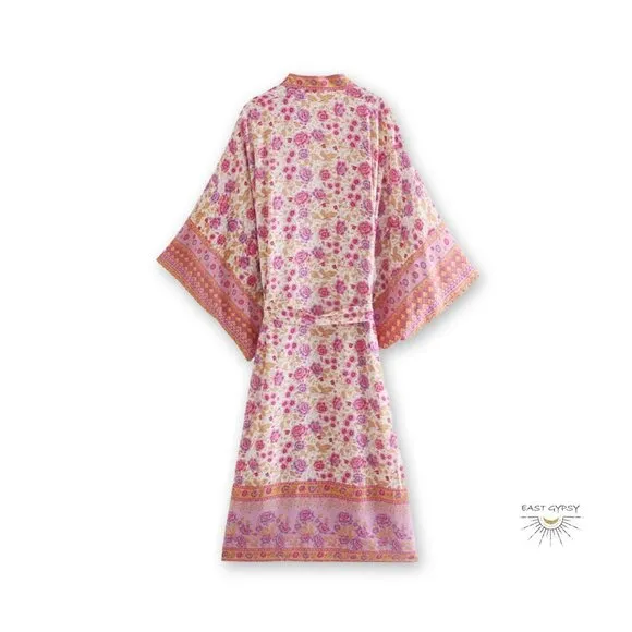 Pink Bloom Floral Blossom Cotton Kimono Robe