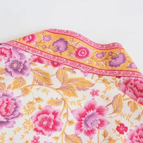 Pink Bloom Floral Blossom Cotton Kimono Robe