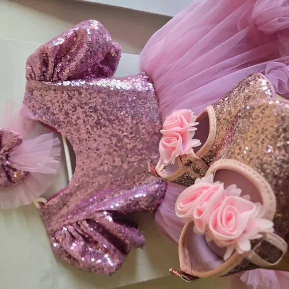 Pink Sequin Dress with Matching Shoes and Headband