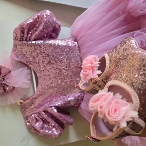 Pink Sequin Dress with Matching Shoes and Headband