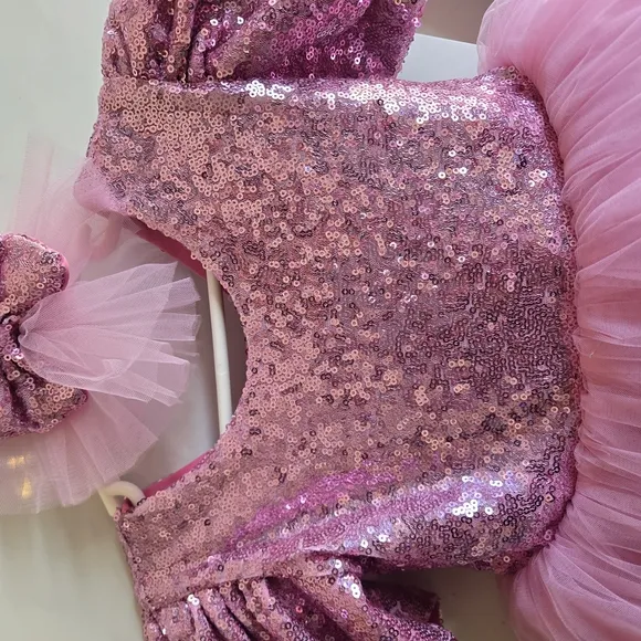 Pink Sequin Dress with Matching Shoes and Headband