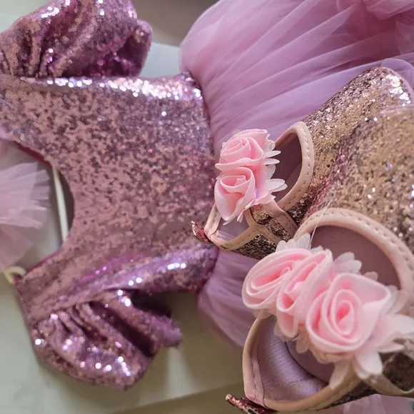Pink Sequin Dress with Matching Shoes and Headband