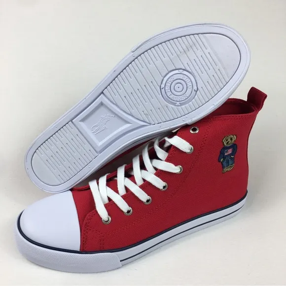 Polo Ralph Lauren HAMPTYN HI II Bear Sneakers Shoes Red GS Size 6 youth new