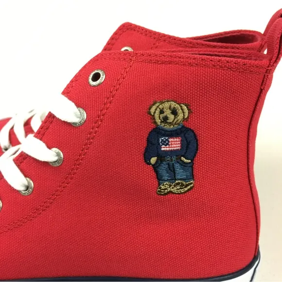 Polo Ralph Lauren HAMPTYN HI II Bear Sneakers Shoes Red GS Size 6 youth new