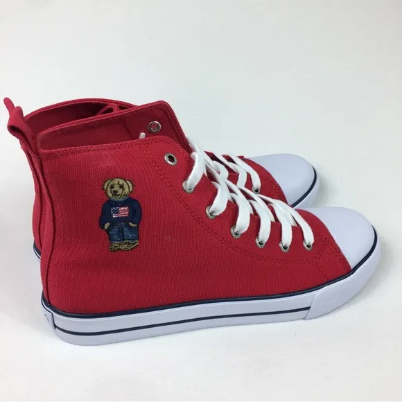 Polo Ralph Lauren HAMPTYN HI II Bear Sneakers Shoes Red GS Size 6 youth new