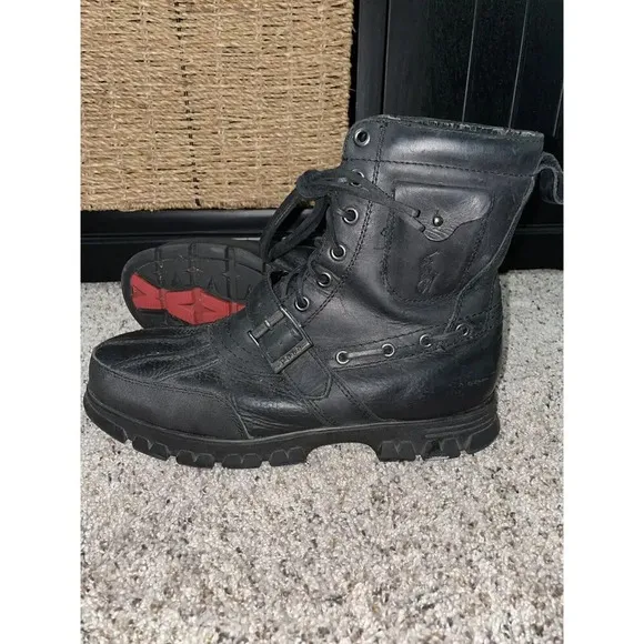 Polo Ralph Lauren RL Mens Andres III Boots Mens 10.5 D Black Leather Buckle RARE