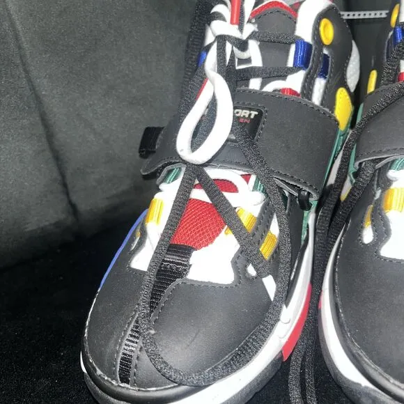 Polo Ralph Lauren Sport PS100 High Top Shoes Black Multicolor Sneakers Boys Sz 4