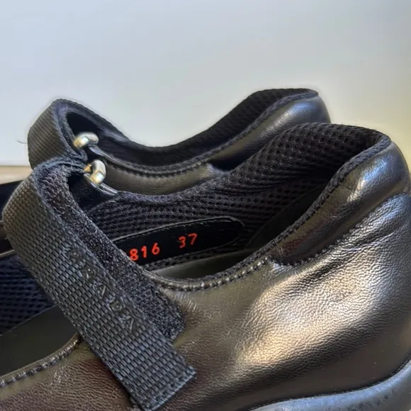 Prada 37 Black Mary Jane Shoes Vibram Flats Loafers